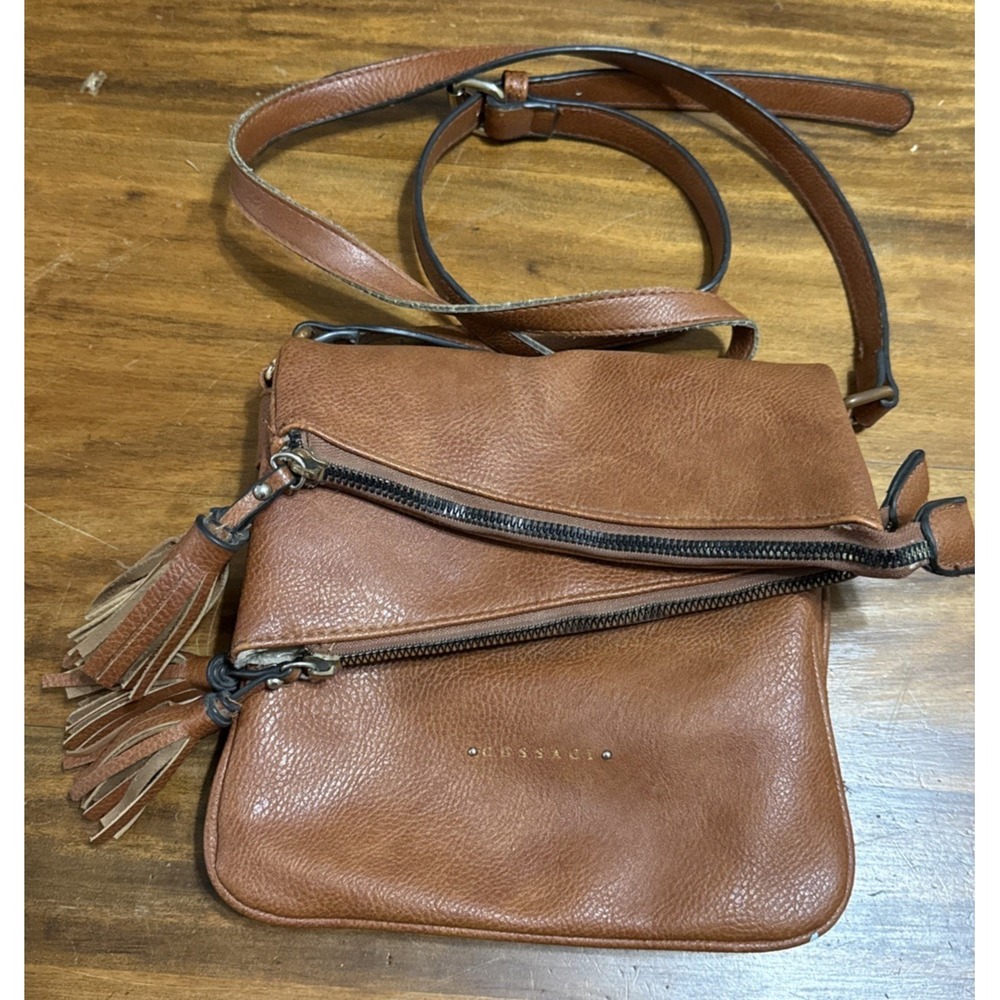 Gusacci Faux Leather Crossbody Bag Foldover Tassel Boho